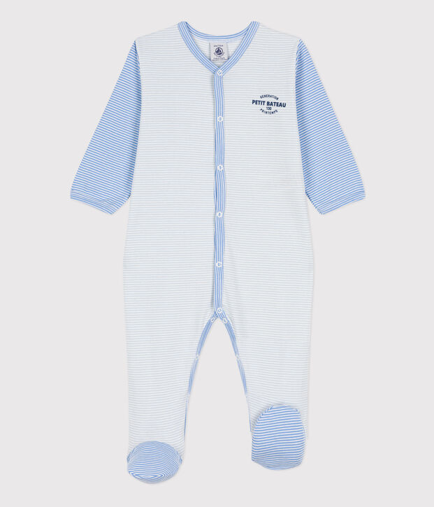 Tutina pigiama millerighe in cotone blu/bianco
