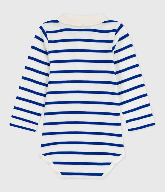 Body in cotone a righe con colletto a polo neonato blu MILK/ OLYMPIC