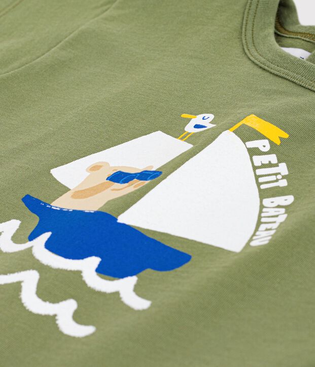 T-shirt a maniche corte in cotone con motivo gabbiano neonato verde