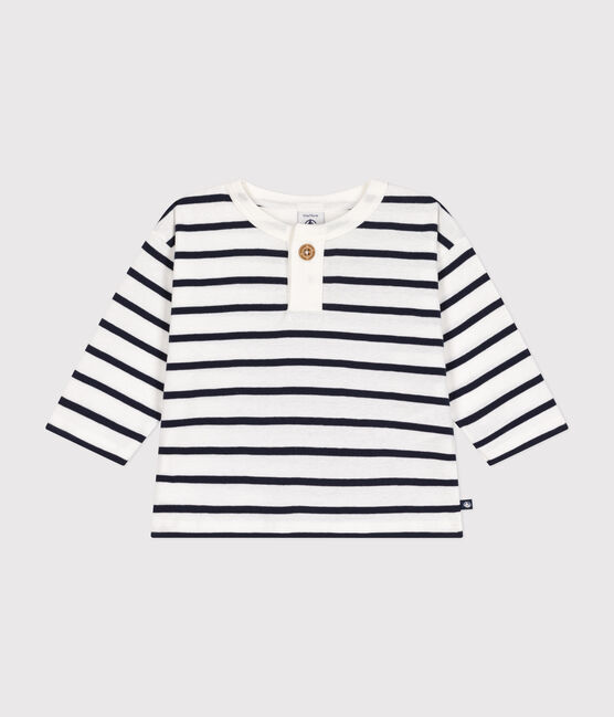 T-shirt bebè a maniche lunghe in cotone bianco MARSHMALLOW/blu SMOKING