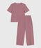 Pigiama donna a maniche corte con gamba ampia in cotone a righe rosso AMARANTE/ MARSHMALLOW