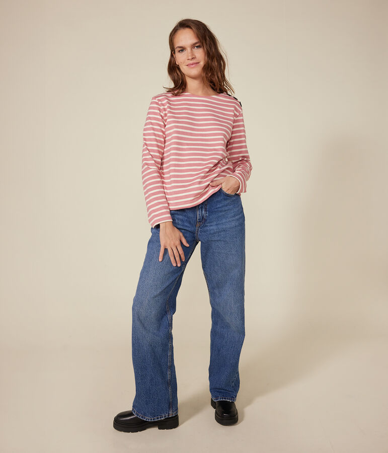 Marini&egrave;re donna abbottonata in cotone rosa/ecru