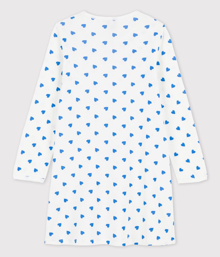 Camicia da notte a manica lunga con cuori blu bambina in cotone bianco MARSHMALLOW/blu BRASIER