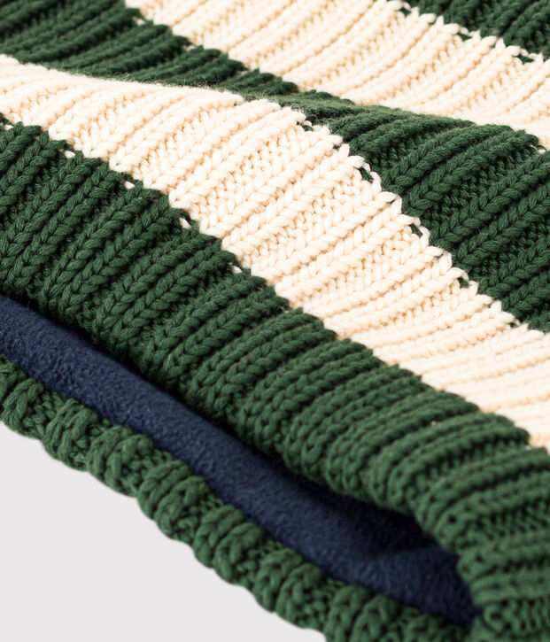 Snood in maglia a righe con fodera in pile bambino unisex verde/ecru