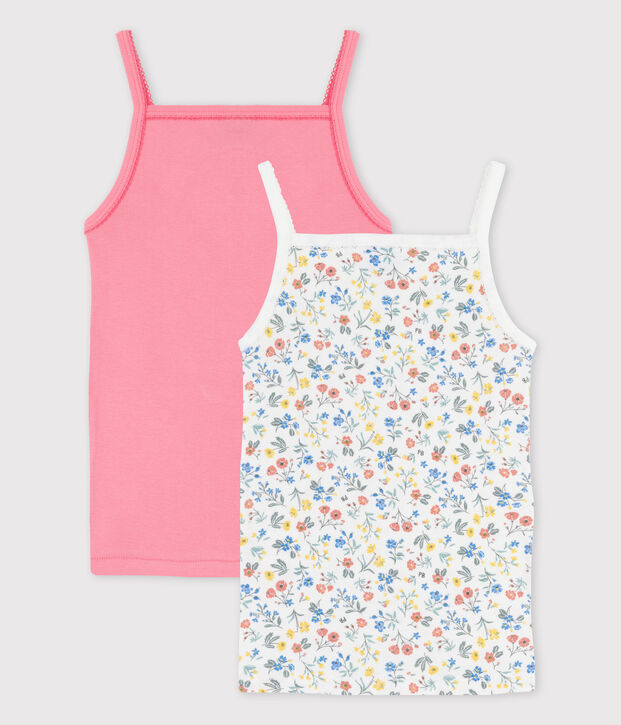Confezione da 2 canottiere con spalline a fiori bambina in cotone multicolore