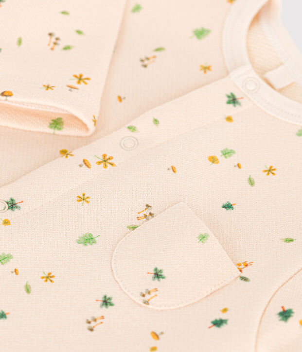 Tutina lunga in tessuto felpato per beb&egrave; ecru/multicolore