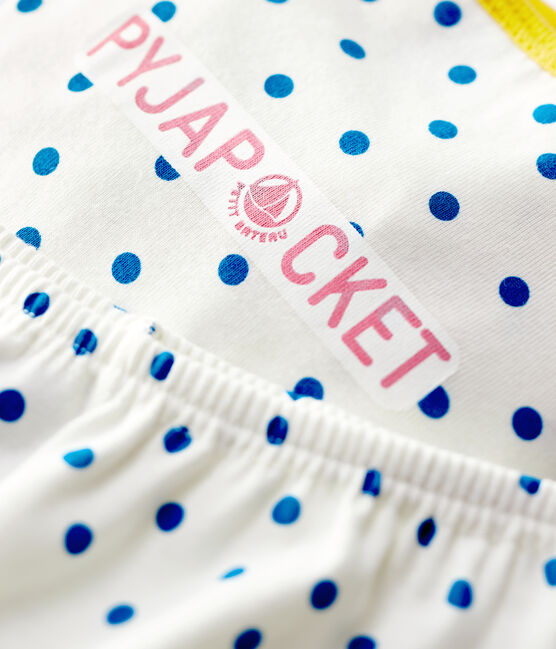 Pigiama corto bambina a pois blu bambina in cotone bianco MARSHMALLOW/ MALLARD