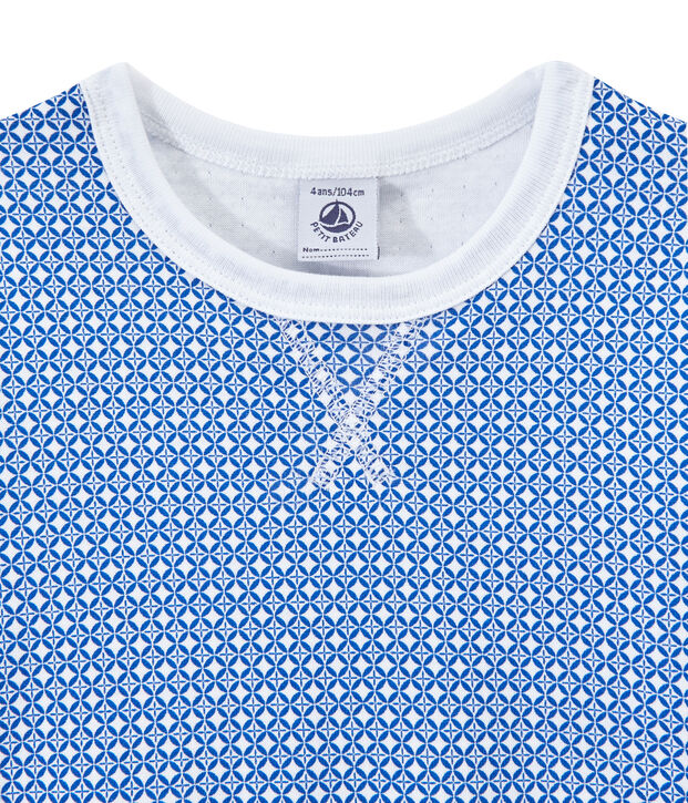 Pigiama bambino in tubique maniche corte bianco/blu