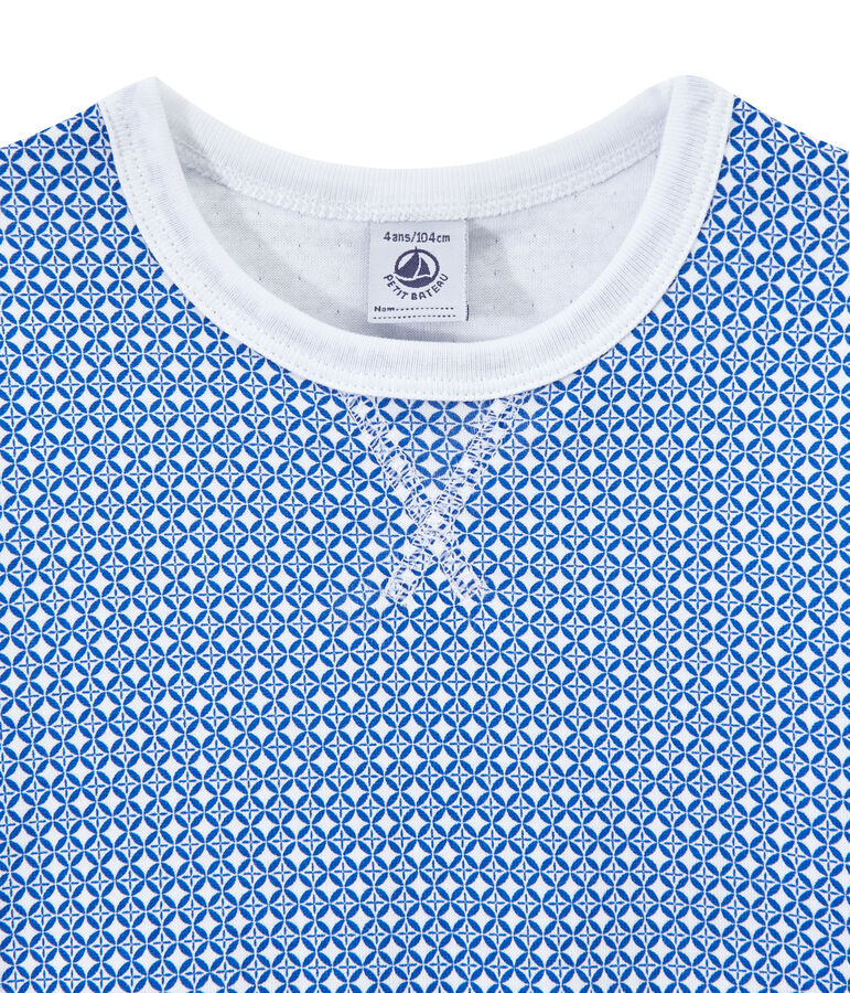 Pigiama bambino in tubique maniche corte bianco/blu