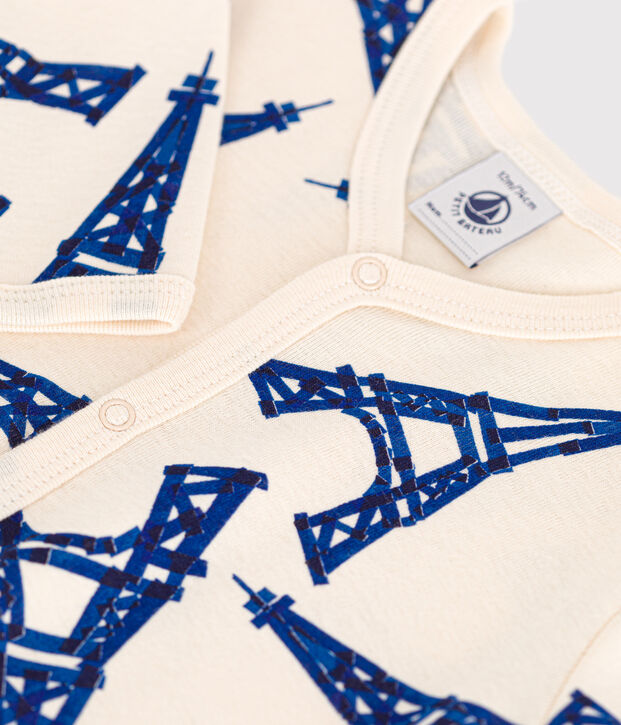 Pigiama beb&egrave; in cotone Parigi ecru/multicolore