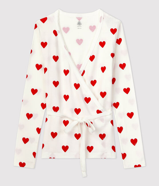 Cardigan scaldacuore in cotone Donna bianco MARSHMALLOW/rosso TERKUIT
