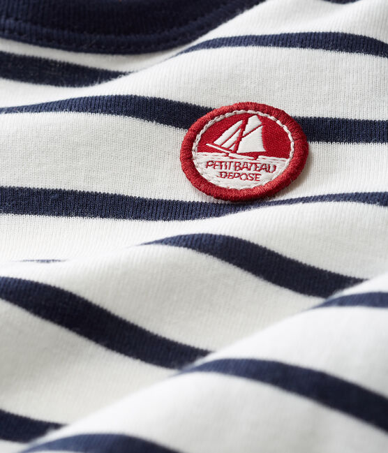 T-shirt a manica lunga bebè maschio a righe marinare bianco MARSHMALLOW/blu SMOKING