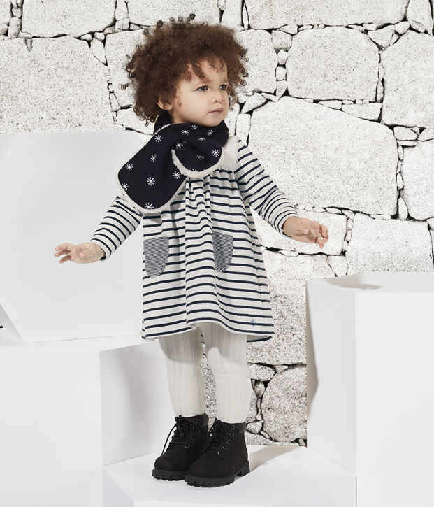 Sciarpa beb&egrave; unisex foderata in pile blu/bianco