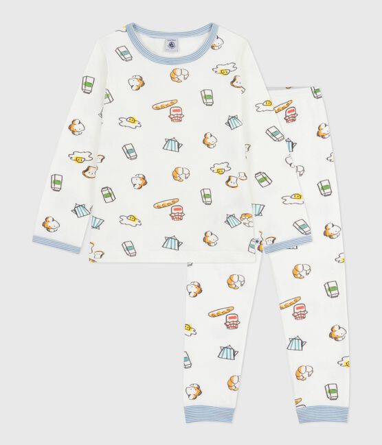 Pigiama bambino in tubique con stampa colazione bianco MARSHMALLOW/bianco MULTICO