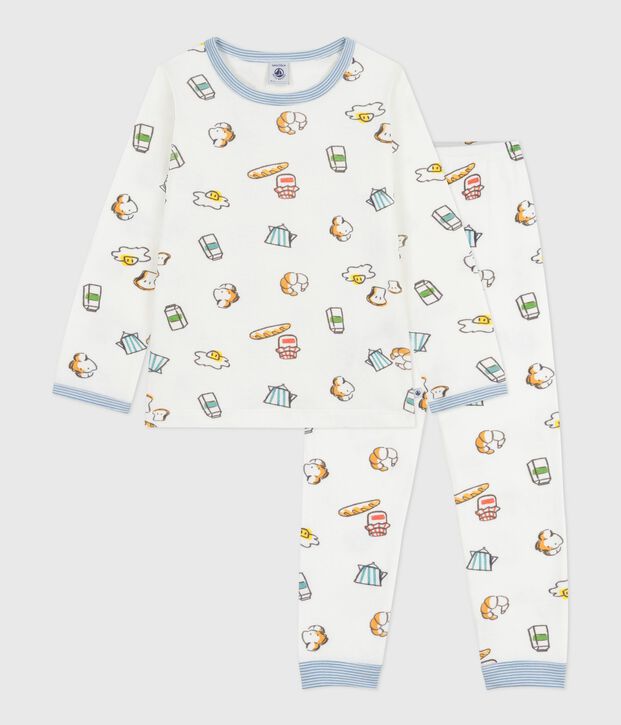 Pigiama bambino in tubique con stampa colazione bianco/multicolore