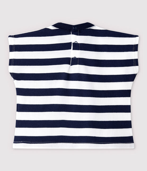 T-shirt maniche corte in jersey beb&egrave; maschio blu/bianco