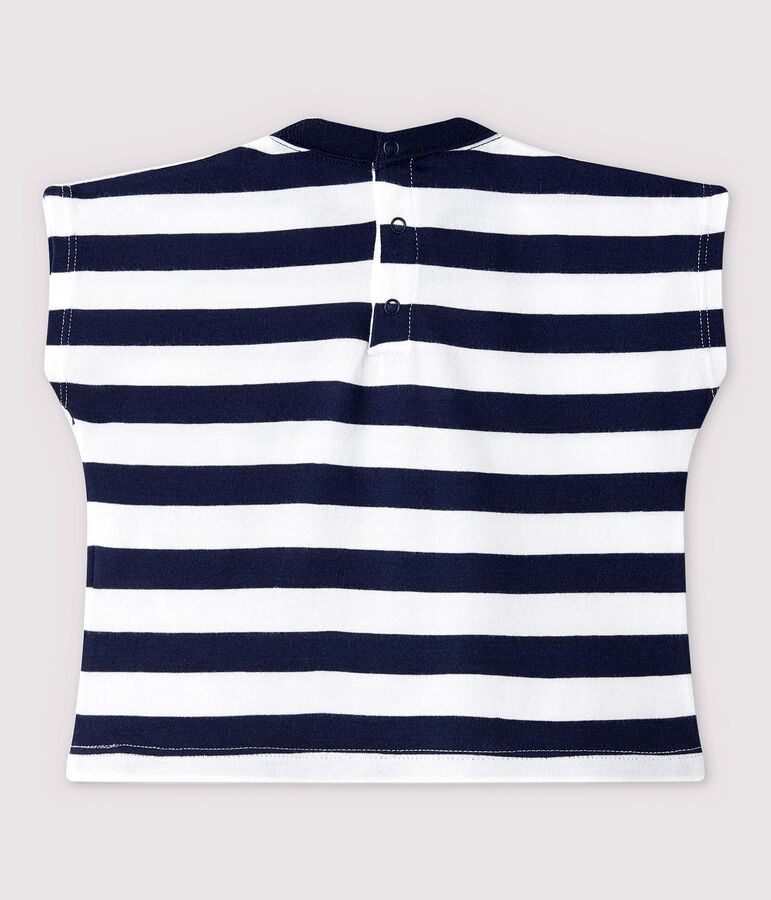 T-shirt maniche corte in jersey beb&egrave; maschio blu SMOKING/bianco MARSHMALLOW