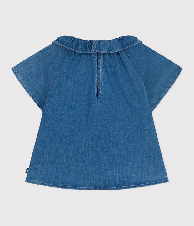 Blusa a maniche corte in denim neonato blu