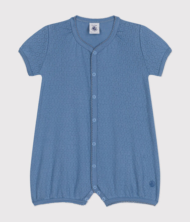 Tutina corta beb&egrave; in cotone traforato blu