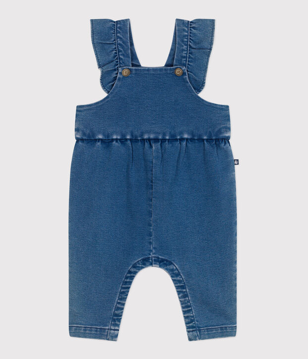 Salopette neonato in denim ed elastan a gamba lunga blu