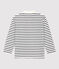 Polo bambino a maniche lunghe a righe in cotone bianco/blu