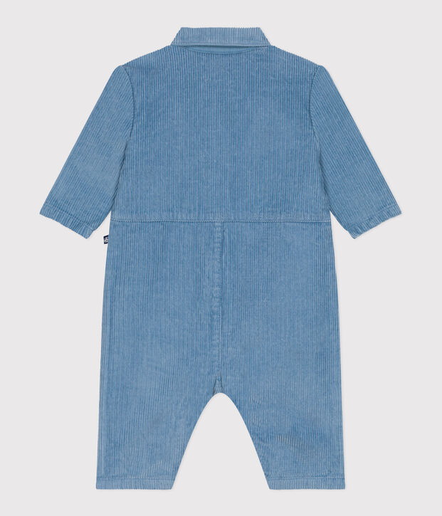 Tutina lunga in velluto tinta unita stile meccanico neonato blu