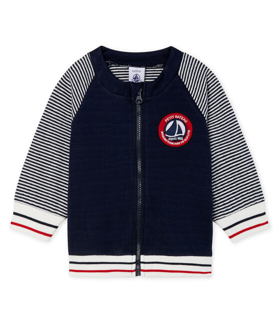Cardigan zippato bebè maschio in tubique blu SMOKING/bianco MARSHMALLOW CN