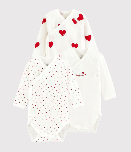 Confezione da 3 body bebè incrociati cuore rosso manica lunga in cotone biologico variante 1