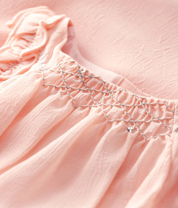 Abito a manica corta in tessuto crespo beb&egrave; femmina rosa