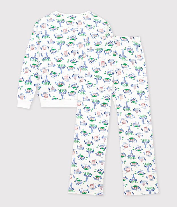Pigiama in cotone stampato Parigi donna bianco/multicolore