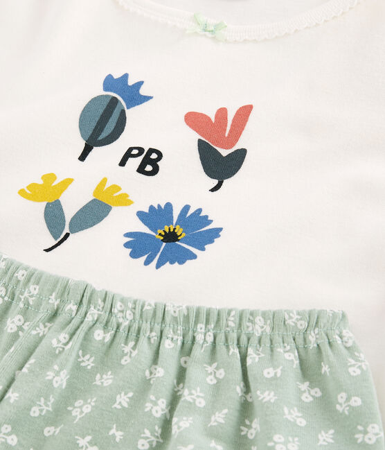 Pigiama corto a fiori bambina in cotone bianco MARSHMALLOW/ HERBIER