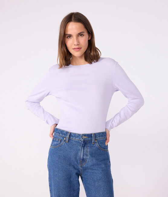T-shirt L'Iconique a maniche lunghe in cotone con punto cocotte donna viola PARME