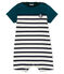 Tutina corta neonato in jersey pesante a righe verde PINEDE/bianco MARSHMALLOW/ SMOKING