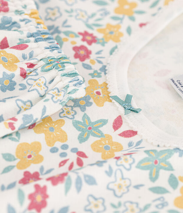 Pigiama a manica corta a fiori bambina in cotone bianco/multicolore