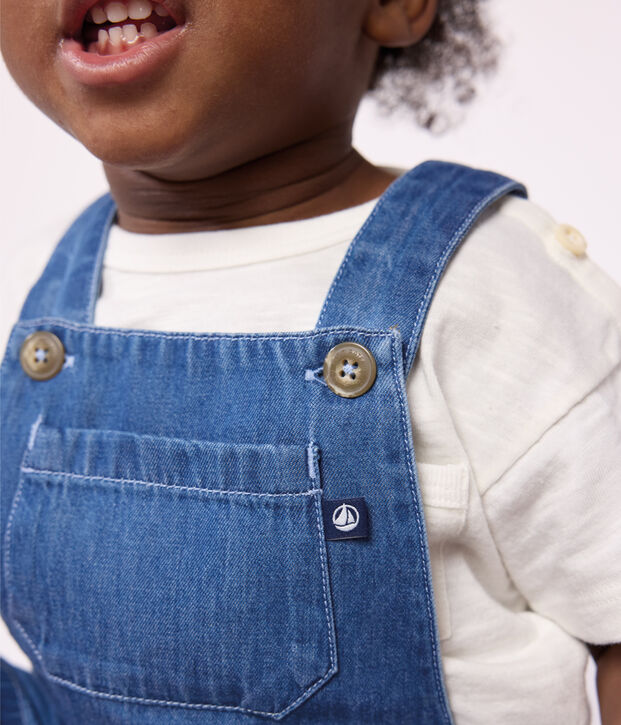 Salopette corta beb&egrave; in denim leggero blu
