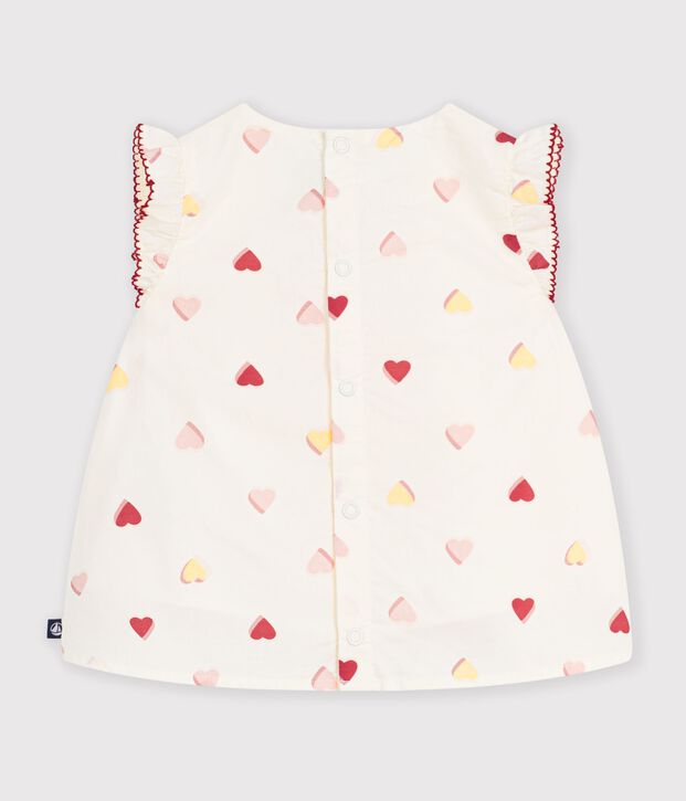 Blusa senza maniche in popeline di cotone con stampa a cuori neonata ecru/multicolore