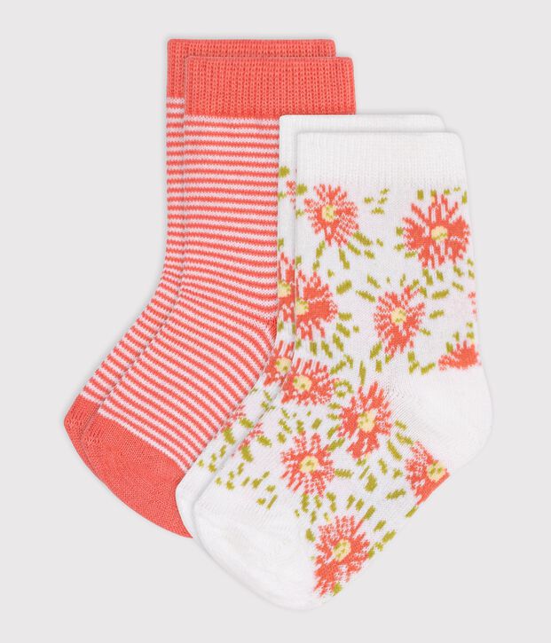 2 paia di calzini in cotone con stampa a fiori neonata multicolore
