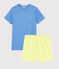 Pigiama corto blu e giallo unisex a costine blu EDNA/ecru MULTICO