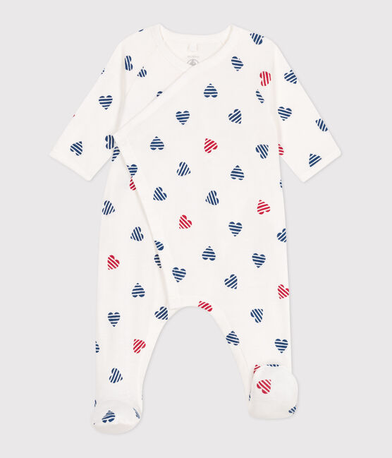 Pigiama in cotone con cuore a righe neonato bianco MARSHMALLOW/bianco MULTICO