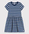 Abito a maniche corte in cotone a righe bambina blu MEDIEVAL/bianco MARSHMALLOW