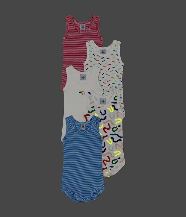 Confezione da 5 body senza maniche skate beb&egrave; in cotone multicolore