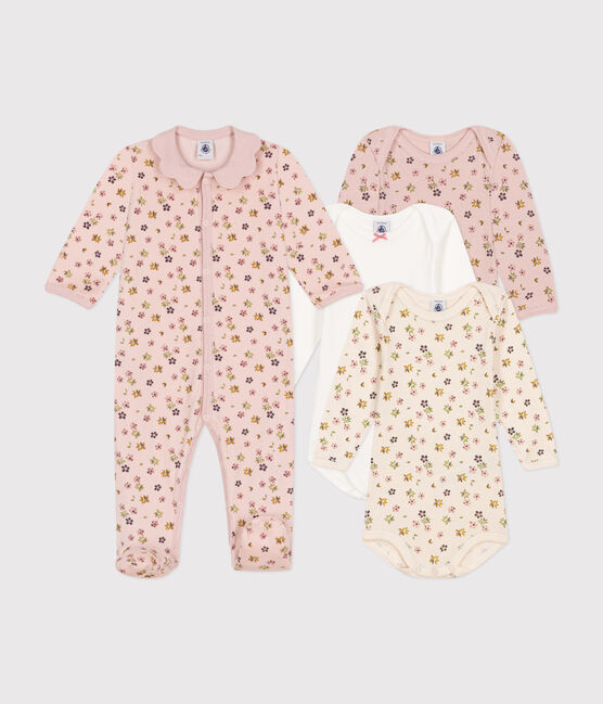 Set con pigiama e 3 body a fiori neonato variante 1