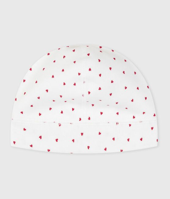 Cuffietta nascita in cotone con stampa a cuori bianco MARSHMALLOW/rosso TERKUIT
