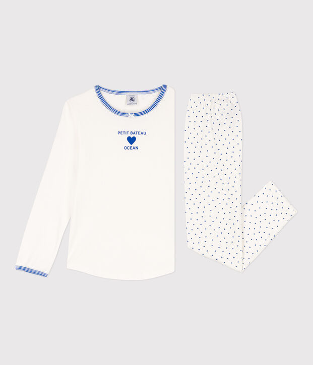 Pigiama bambina in cotone bianco/blu