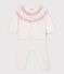 Completo in maglia jacquard fantasia neonato ecru/rosa
