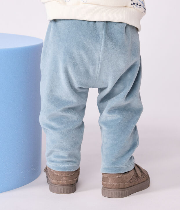 Pantaloni in velluto boucl&eacute; tinta unita neonato blu