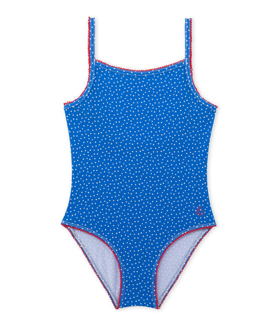 Costume da bagno intero bambina a pois blu DELFT/bianco LAIT