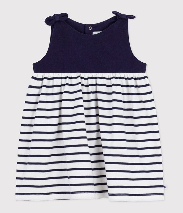 Abito senza maniche in cotone a righe neonata blu/bianco