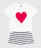 Pigiama corto in cotone con stampa a cuori bambino bianco MARSHMALLOW/blu SMOKING