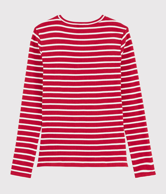 T-shirt iconica scollo a V donna rosso TERKUIT/bianco MARSHMALLOW